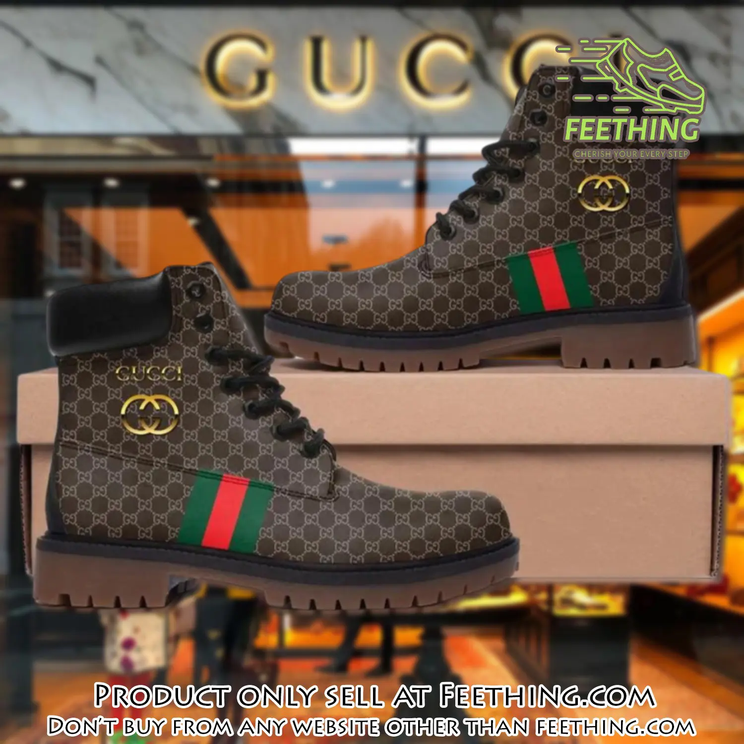 Gucci golden logo brown luxury brand boots premium gifts for men women ft3555096